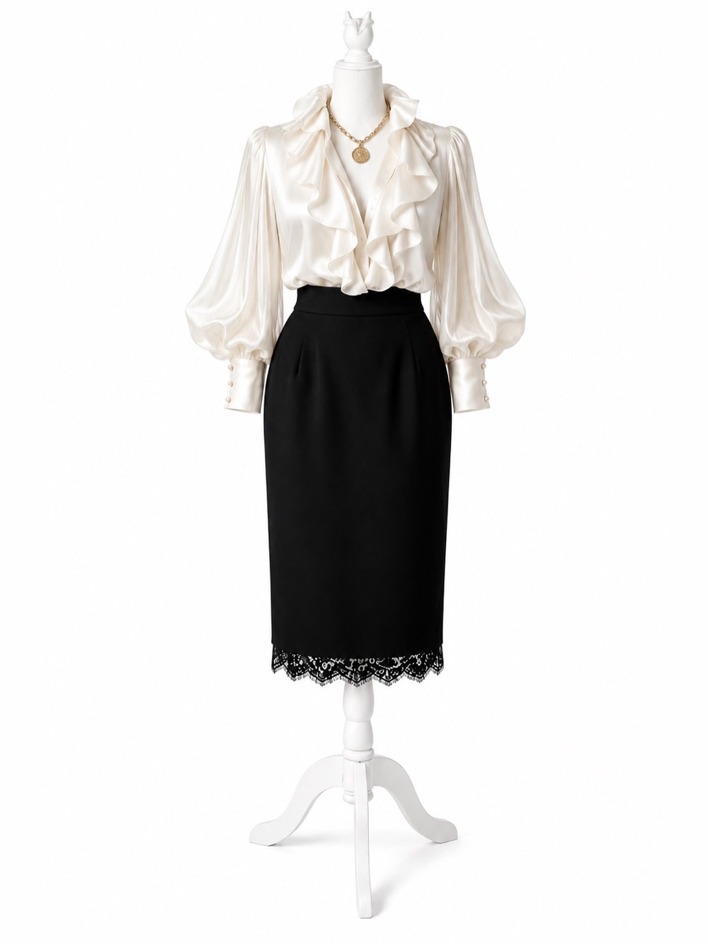Dolce & Gabbana Black Lace Hem Pencil Skirt Made in Italy IT 52 US 16